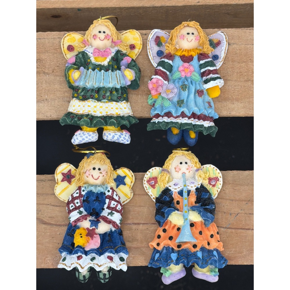 LIDCO Vintage Angel Ornaments Set of 4 Musical Folk Art Resin Christmas Decor